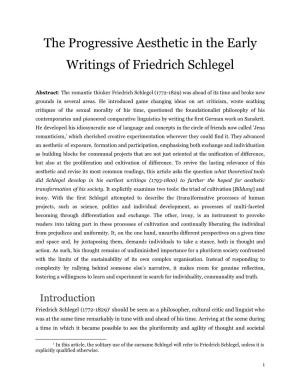 [New] the Progressive Aesthetic in the Early Writings of Friedrich Schlegel