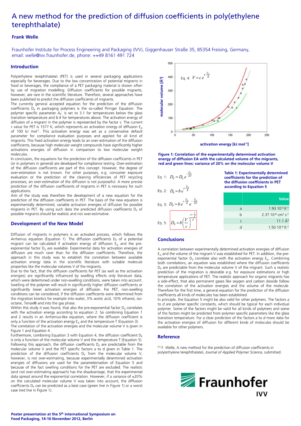 A New Method for the Prediction of Diffusion Coefficients in Poly(Ethylene Terephthalate)