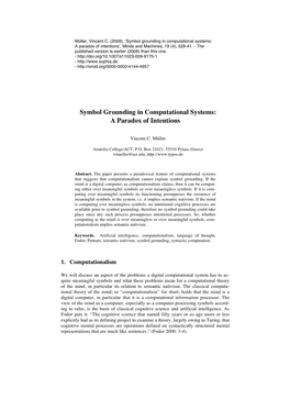 Symbol Grounding in Computational Systems: a Paradox of Intentions’, Minds and Machines, 19 (4), 529-41