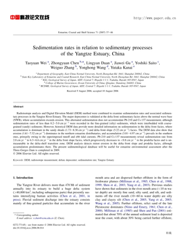 Sedimentation Rates in Relation to Sedimentary Processes of the Yangtze Estuary, China