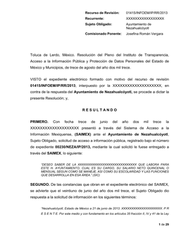 Toluca De Lerdo, México. Resolución Del Pleno Del Instituto De