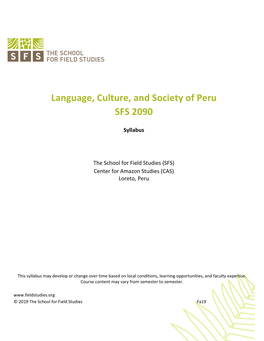 Language, Culture, and Society of Peru SFS 2090