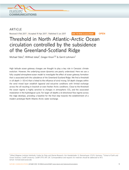 Threshold in North Atlantic-Arctic Ocean Circulation Controlled by the Subsidence of the Greenland-Scotland Ridge