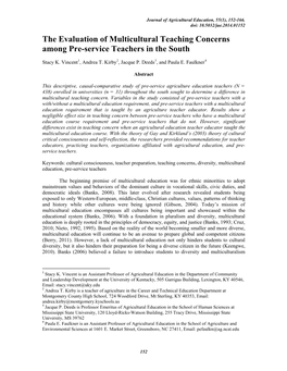 The Evaluation of Multicultural Teaching Concerns Among Pre-Service Teachers in the South