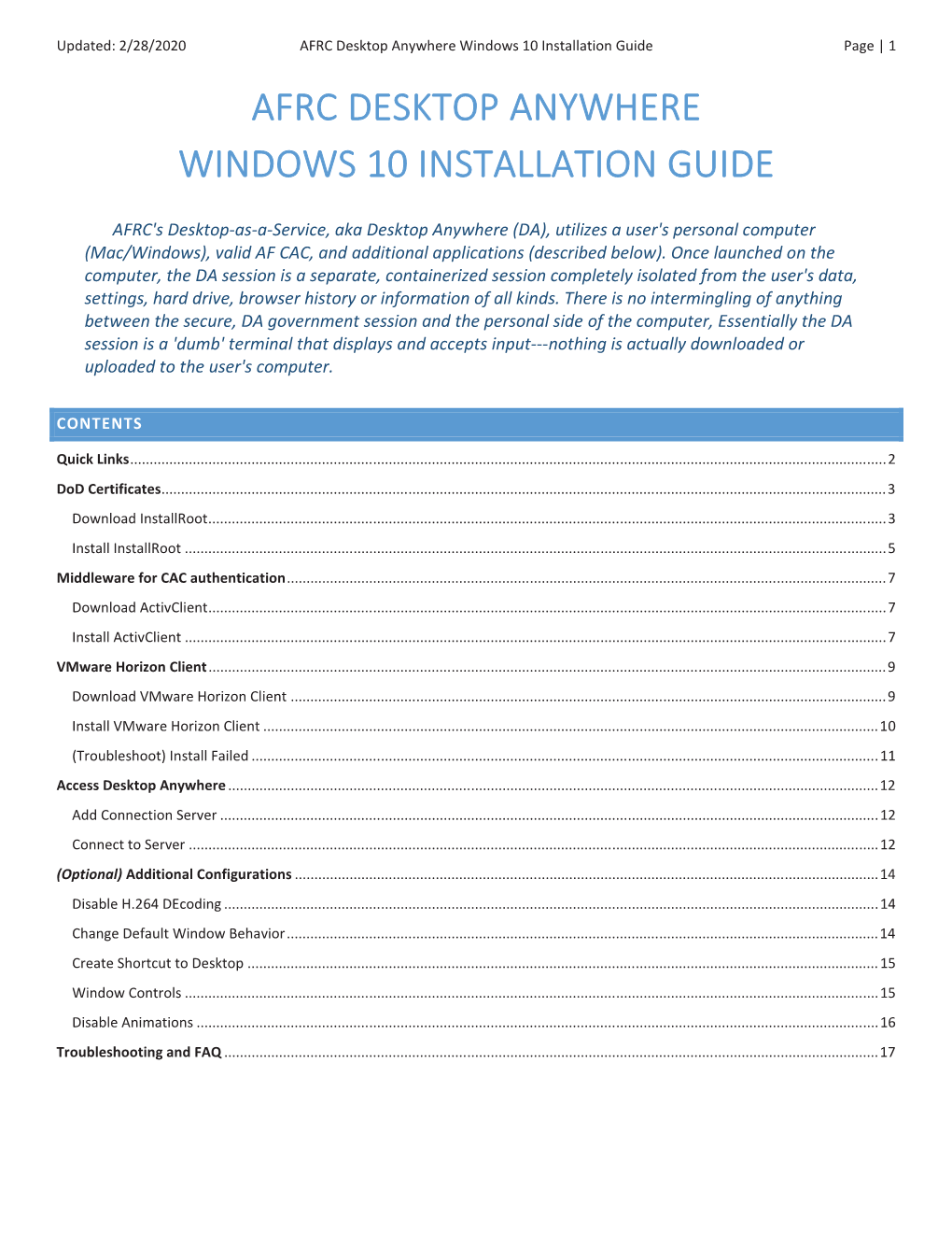 AFRC Desktop Anywhere Windows 10 Installation Guide Page | 1