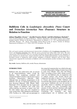 Bulliform Cells in Loudetiopsis Chrysothrix (Nees) Conert and Tristachya Leiostachya Nees (Poaceae): Structure in Relation to Function