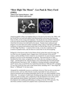 How High the Moon” –Les Paul & Mary Ford (1951) Added to the National Registry: 2002 Essay by Dave Hunter (Guest Post)*