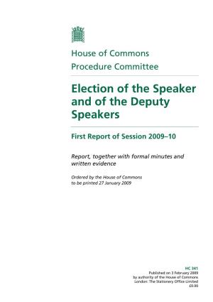 Election of the Speaker and of the Deputy Speakers