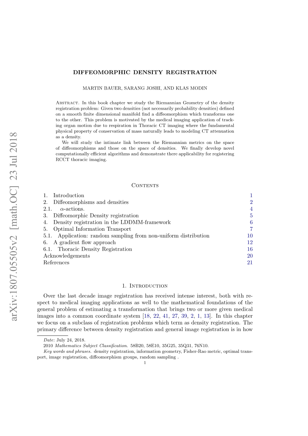 Diffeomorphic Density Registration