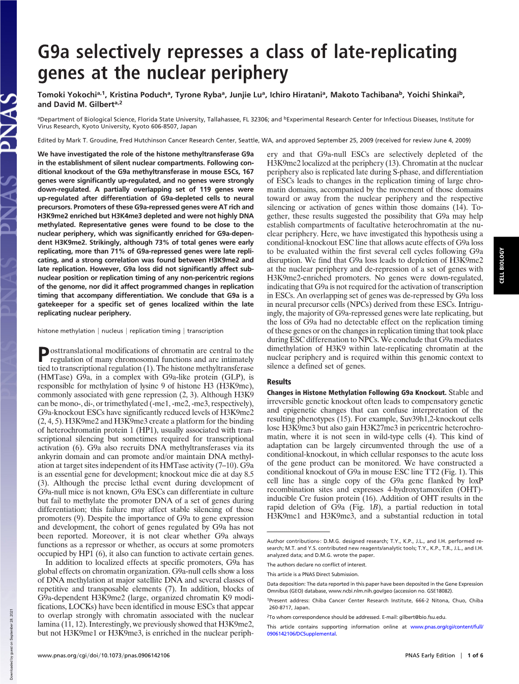 G9a Selectively Represses a Class of Late-Replicating Genes at the Nuclear Periphery