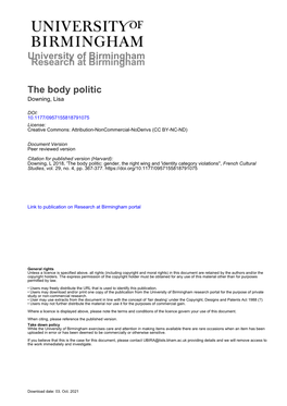 University of Birmingham the Body Politic