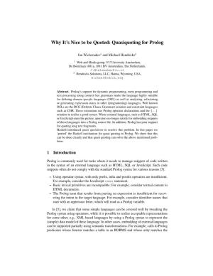 Why It's Nice to Be Quoted: Quasiquoting for Prolog