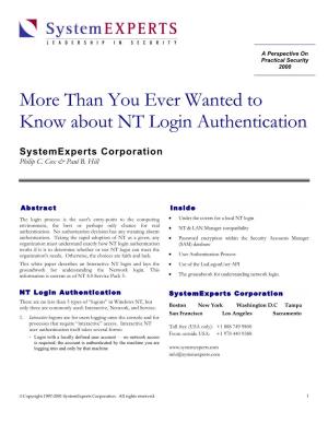 More Than You Ever Wanted to Know About NT Login Authentication