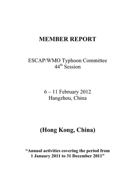 MEMBER REPORT (Hong Kong, China)