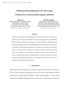 Collecting and Evaluating the CUNY ASL Corpus for Research On