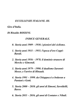 ECCELLENZE ITALIANE. III. Giro D'italia. Di Rinaldo ROSSINI