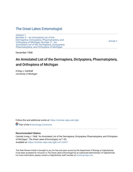 An Annotated List of the Dermaptera, Dictyoptera, Phasmatoptera, And