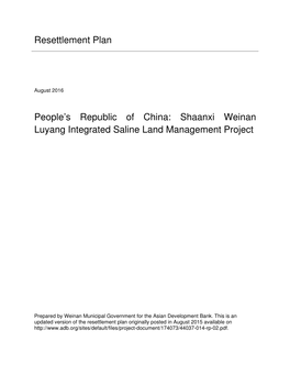 Resettlement Plan People's Republic of China: Shaanxi Weinan
