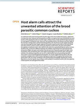 Host Alarm Calls Attract the Unwanted Attention of the Brood Parasitic