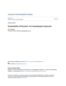 Sustainability of Education: an Ecopedagogical Approach