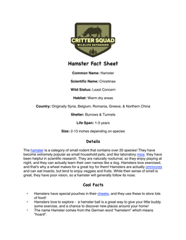 Hamster Fact Sheet
