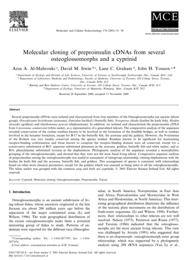 Molecular Cloning of Preproinsulin Cdnas from Several Osteoglossomorphs and a Cyprinid