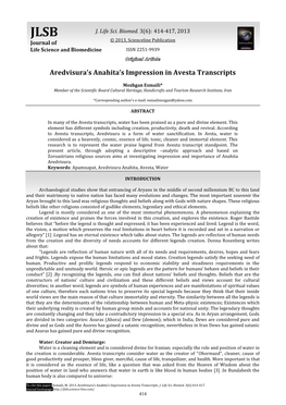 Aredvisura's Anahita's Impression in Avesta Transcripts. J. Life Sci