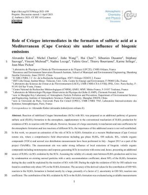 Role of Criegee Intermediates in the Formation of Sulfuric Acid at A