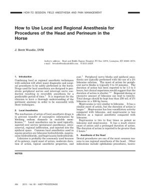 How to Use Local and Regional Anesthesia for Procedures of the Head and Perineum in the Horse