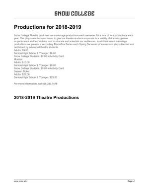 Productions for 2018-2019