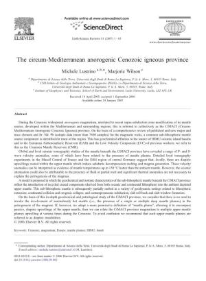 The Circum-Mediterranean Anorogenic Cenozoic Igneous Province ⁎ Michele Lustrino A,B, , Marjorie Wilson C