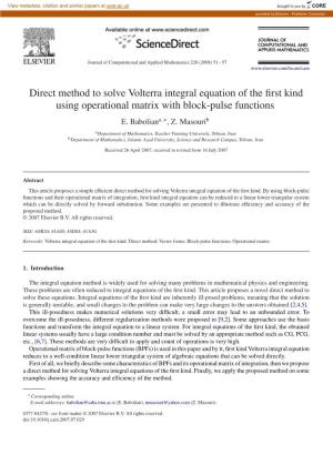 Direct Method to Solve Volterra Integral Equation of the First Kind