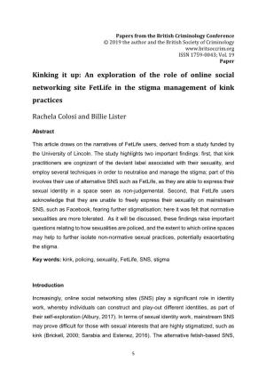 Kinking It Up: an Exploration of the Role of Online Social Networking Site Fetlife in the Stigma Management of Kink Practices