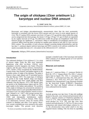 The Origin of Chickpea (Cicer Arietinum L.): Karyotype and Nuclear DNA Amount