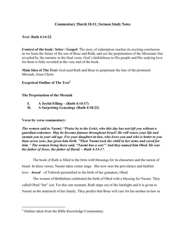 Commentary March 10-11 | Sermon Study Notes Text