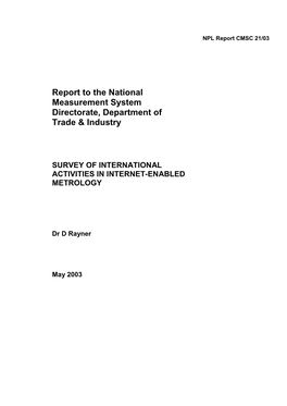 Report to the National Measurement System Directorate, Department of Trade & Industry