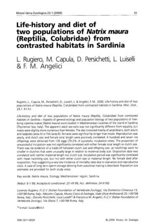 Life-History and Diet of Two Populations of Natrix Maura (Reptilia, Colubridae) from Contrasted Habitats in Sardinia