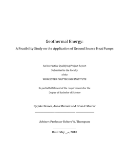 Geothermal Energy: a Feasibility Study on the Application of Ground Source Heat Pumps