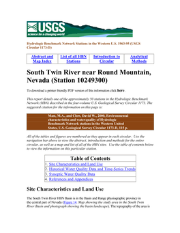 South Twin River Near Round Mountain, Nevada (Station 10249300)