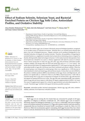 Effect of Sodium Selenite, Selenium Yeast, and Bacterial Enriched Protein on Chicken Egg Yolk Color, Antioxidant Proﬁles, and Oxidative Stability