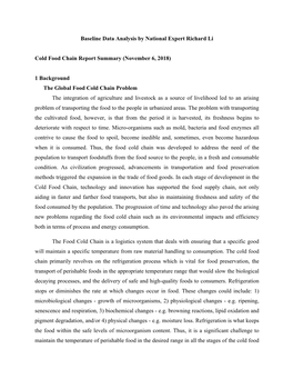 Cold Food Chain Report Summary, Richard Li, 2018