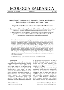 Macrofungal Communities in Hyrcanian Forests, North of Iran: Relationships with Season and Forest Types