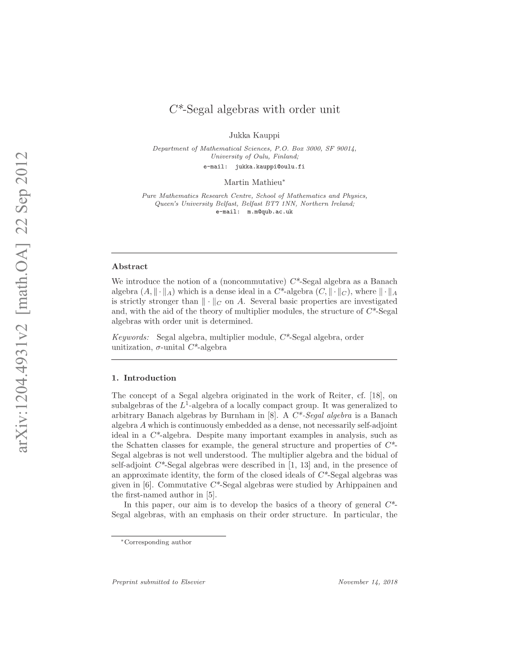 C*-Segal Algebras with Order Unit Are Faithful Principal Ideals of C*-Algebras