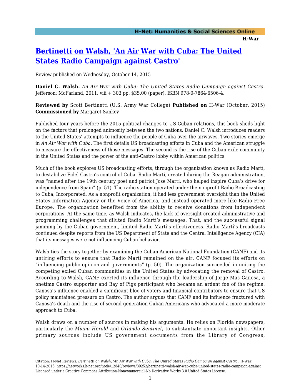 An Air War with Cuba: the United States Radio Campaign Against Castro'