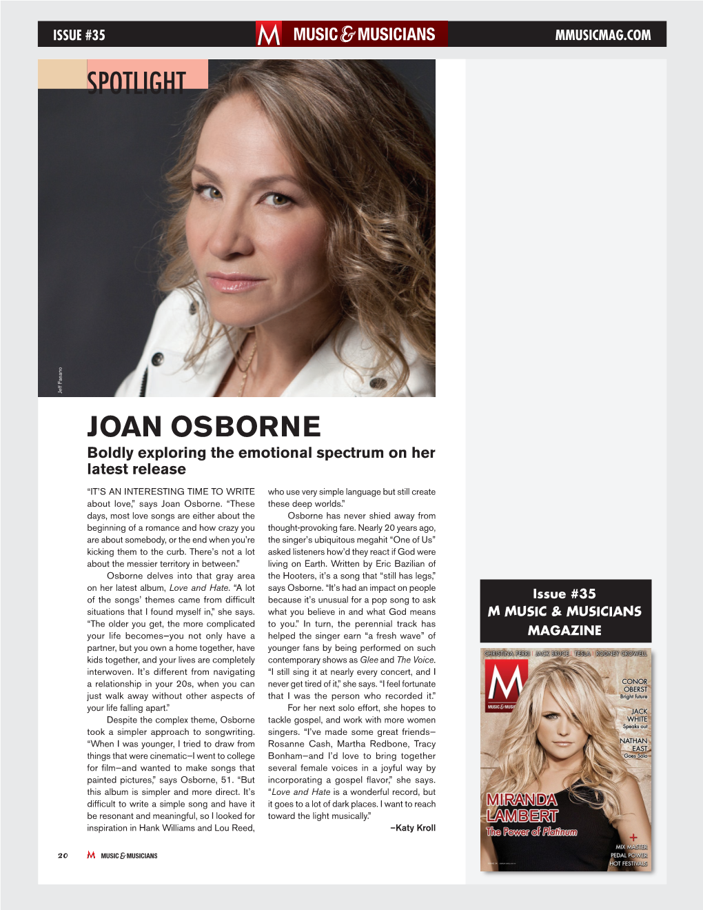 SPOTLIGHT Jeff Fasano Joan Osborne Boldly Exploring the Emotional Spectrum on Her Latest Release