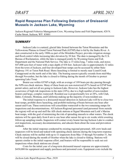 Rapid Response Plan Following Detection of Dreissenid Mussels in Jackson Lake, Wyoming