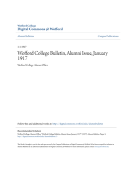 Wofford College Bulletin, Alumni Issue, January 1917 Wofford College