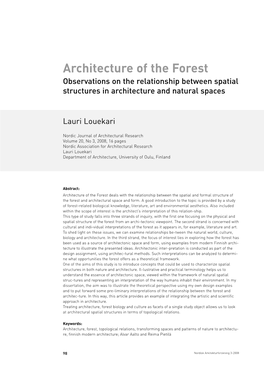 Architecture of the Forest Observations on the Relationship Between Spatial Structures in Architecture and Natural Spaces