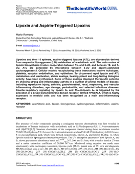 Lipoxin and Aspirin-Triggered Lipoxins
