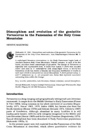 Dimorphism and Evolution of the Goniatite Tornoceras in the Famennian of the Holy Cross Mountains